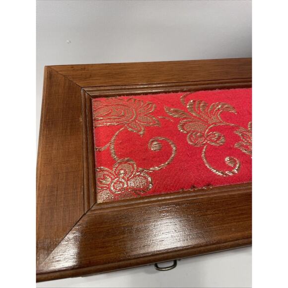 Vintage Two Drawer Oak Wood Jewelry Box with Brocade Fabric Top Beautiful - Picture 8 of 11